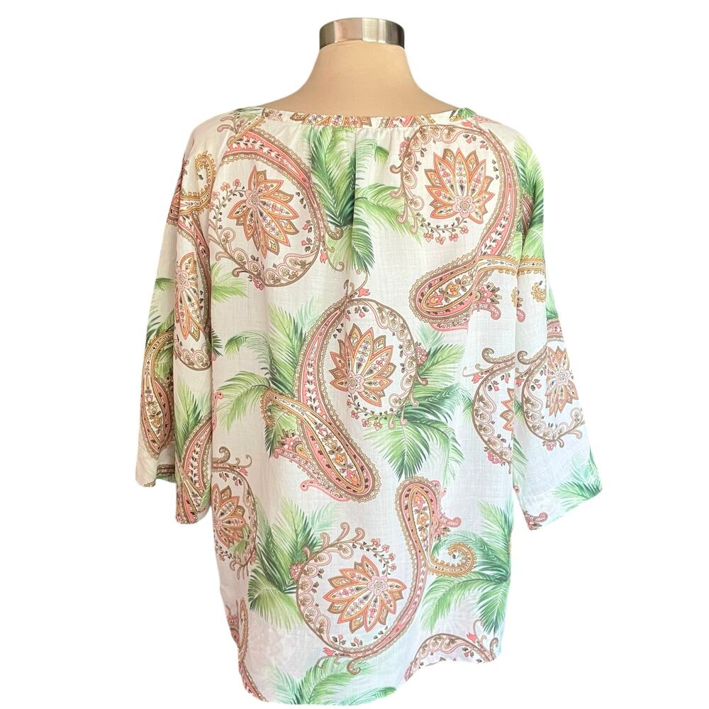 Tommy Bahama 100% Rami Paisley Popover Top LARGE Summer Casual Work Wear - Picture 5 of 11